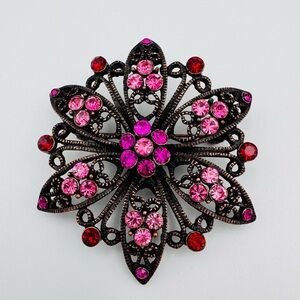 Pink And Fuchsia Vintage Brooch Floral Perfect For Breast Cancer Awareness Event